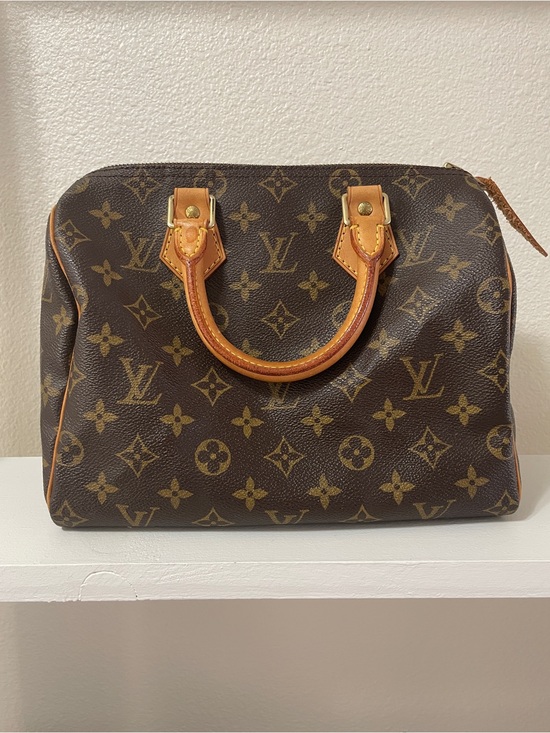 Louis Vuitton Handbags - Louis Vuitton Brown Speedy 25 Monogram Canvas Satchel with Tan Leather Trim